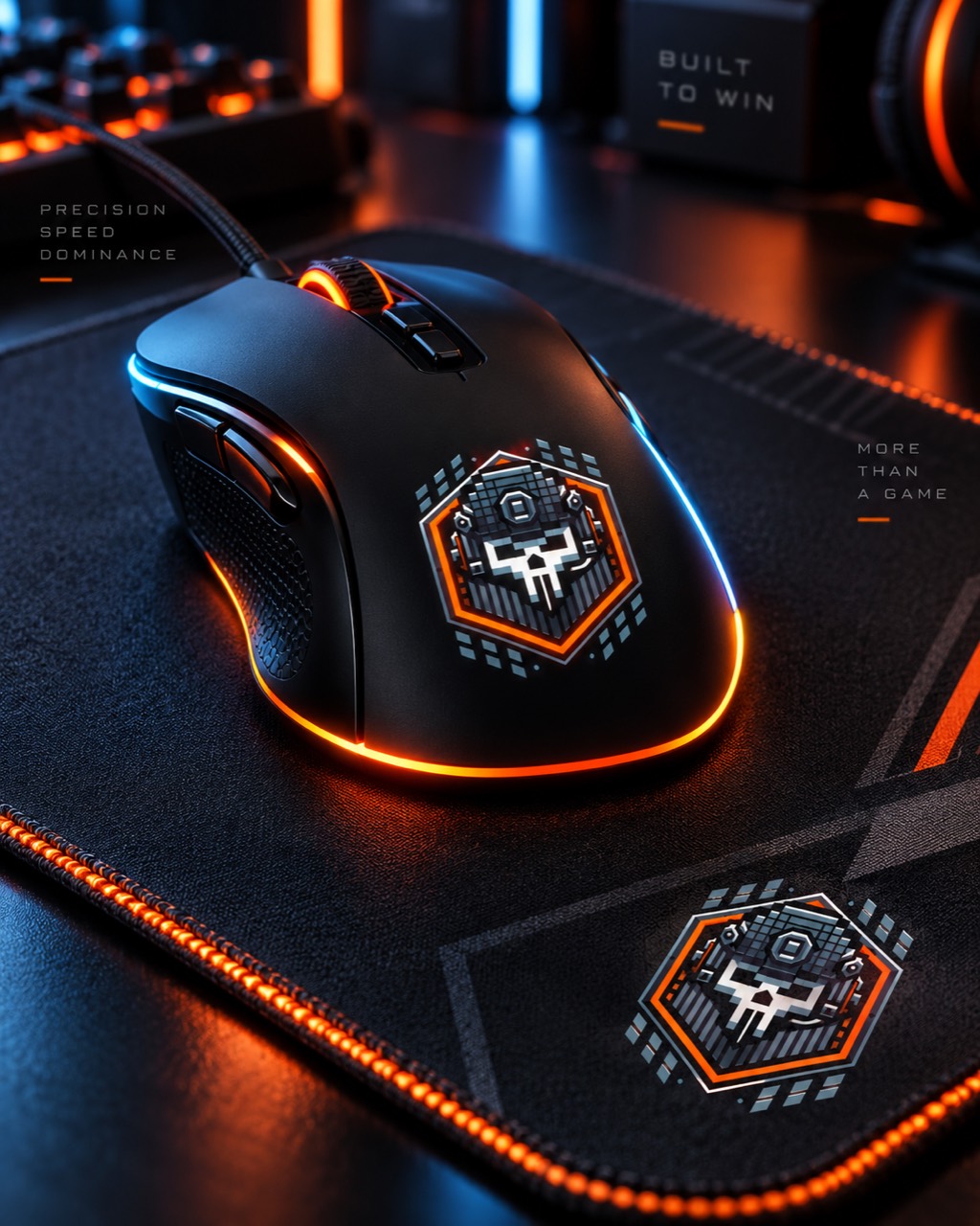 FricknAround emblem applied to an illuminated gaming mouse and pad
