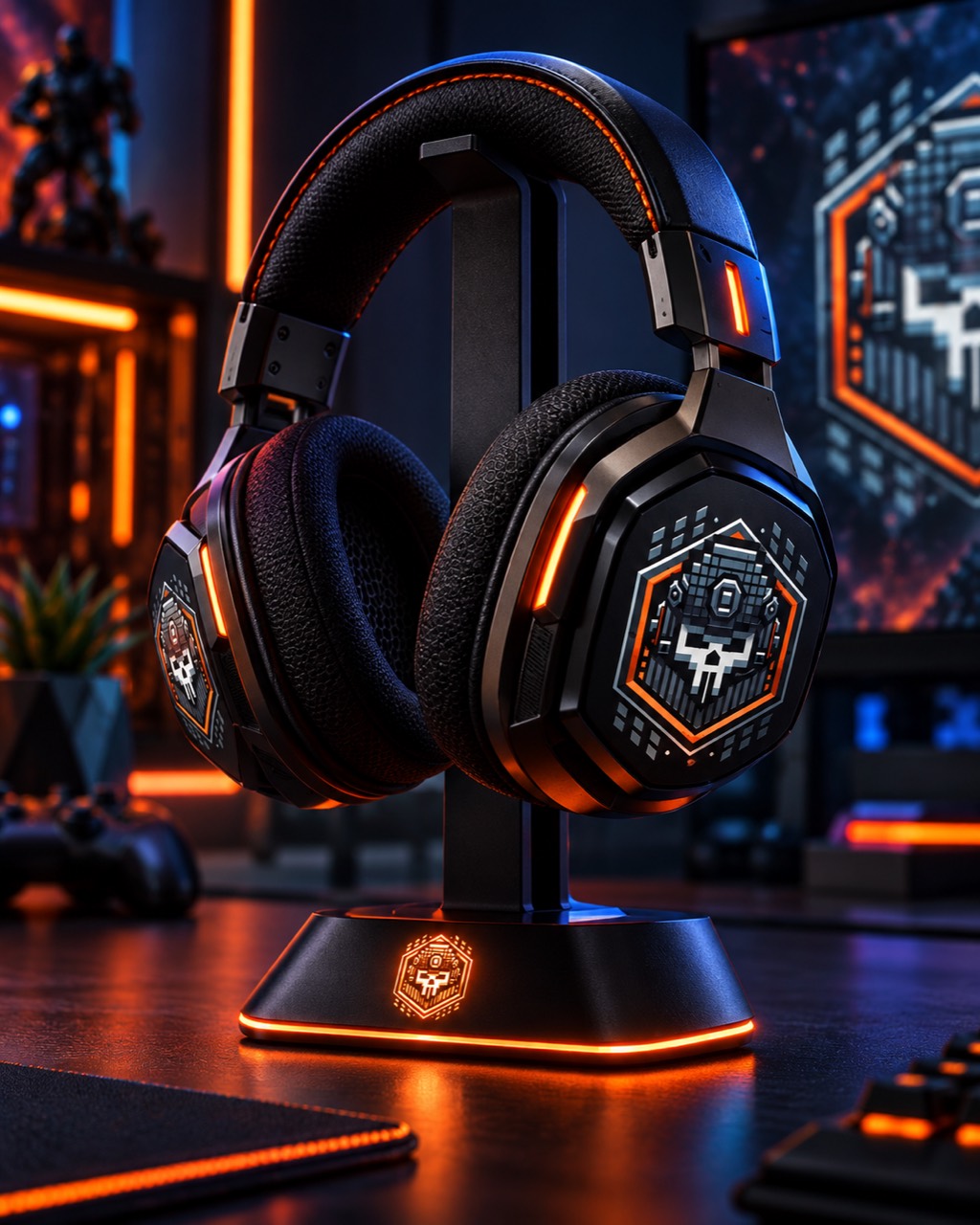 FricknAround emblem applied to an illuminated gaming headset