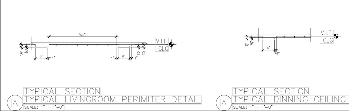 Typical living room perimeter and dining ceiling section details