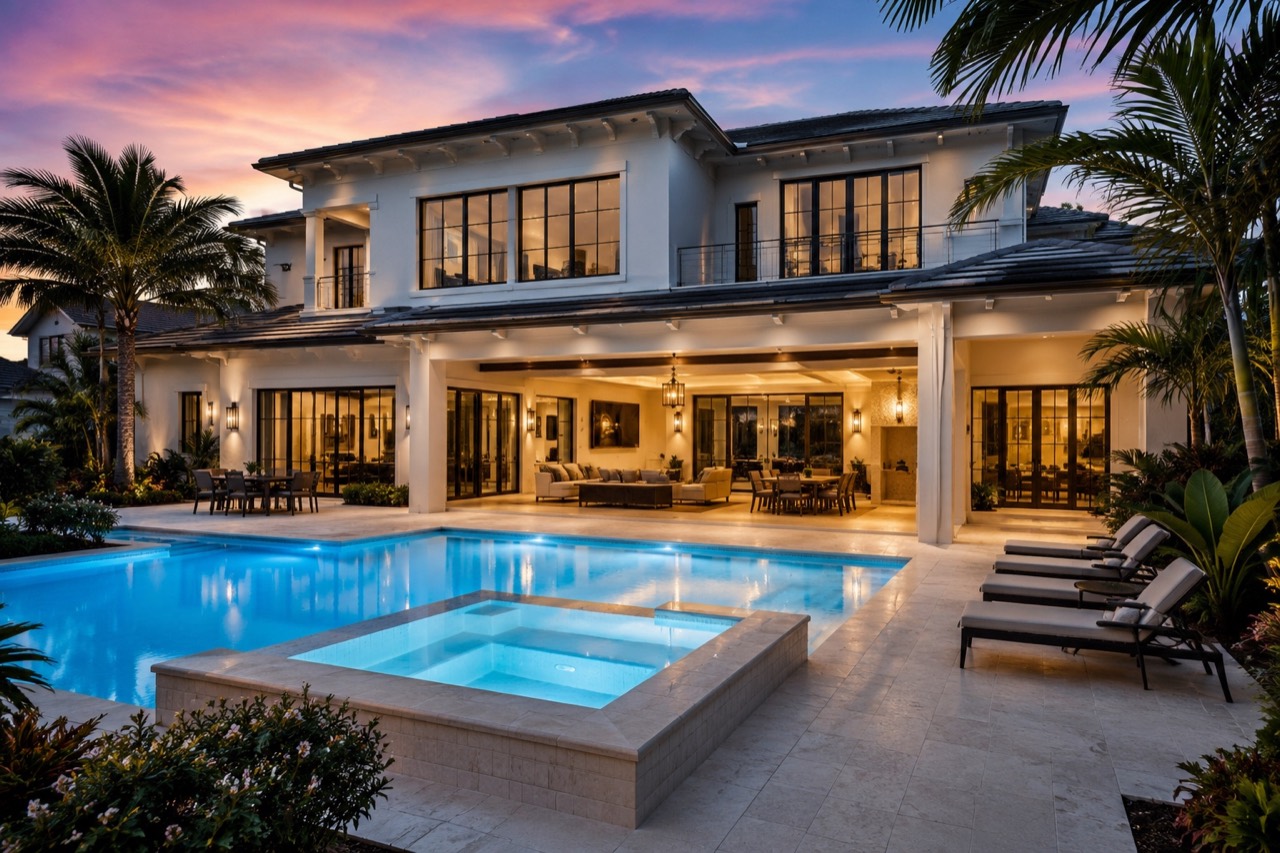 Twilight pool architectural visualization