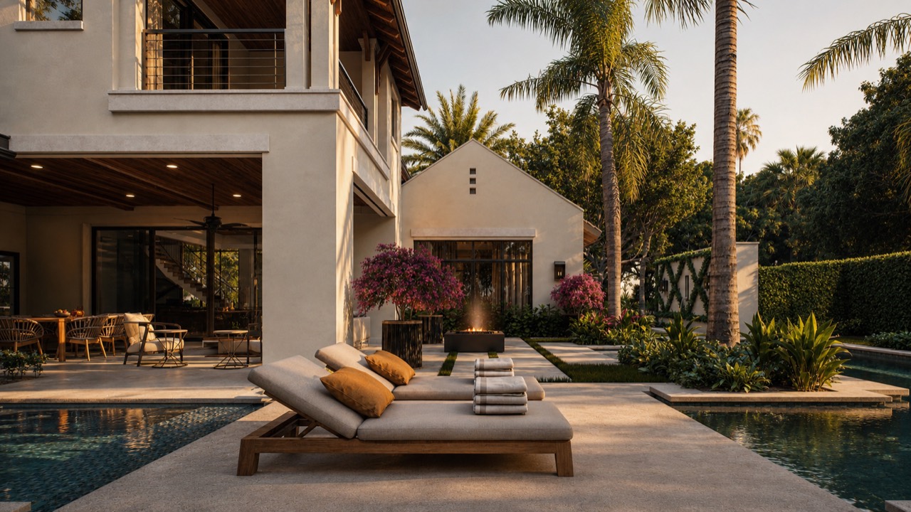 Pool terrace and outdoor living detail at the Ridgewood residence